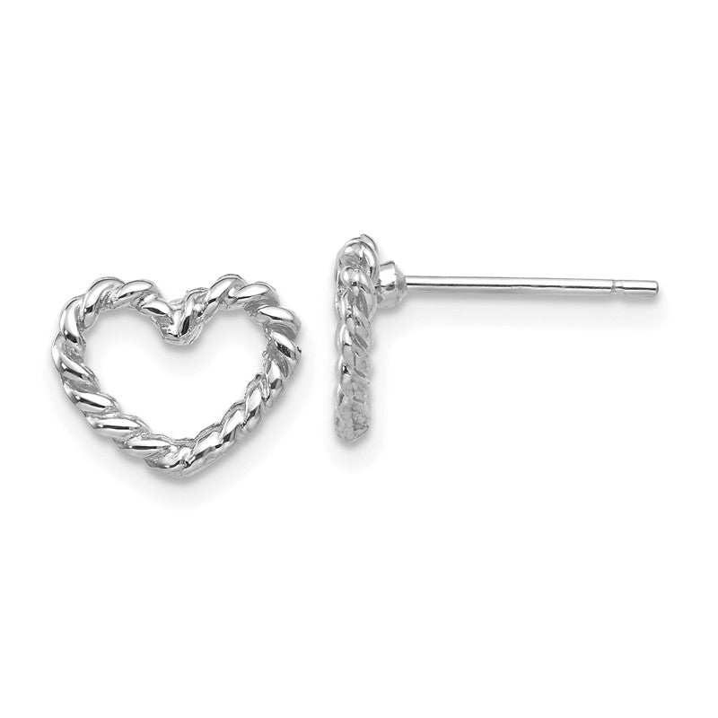 14k White Gold Polished Open Twisted Heart Post Earrings H1068