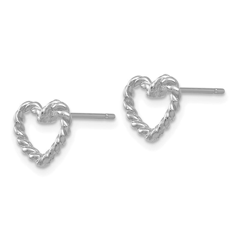 14k White Gold Polished Open Twisted Heart Post Earrings H1068