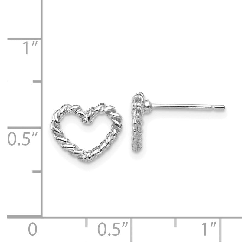 14k White Gold Polished Open Twisted Heart Post Earrings H1068