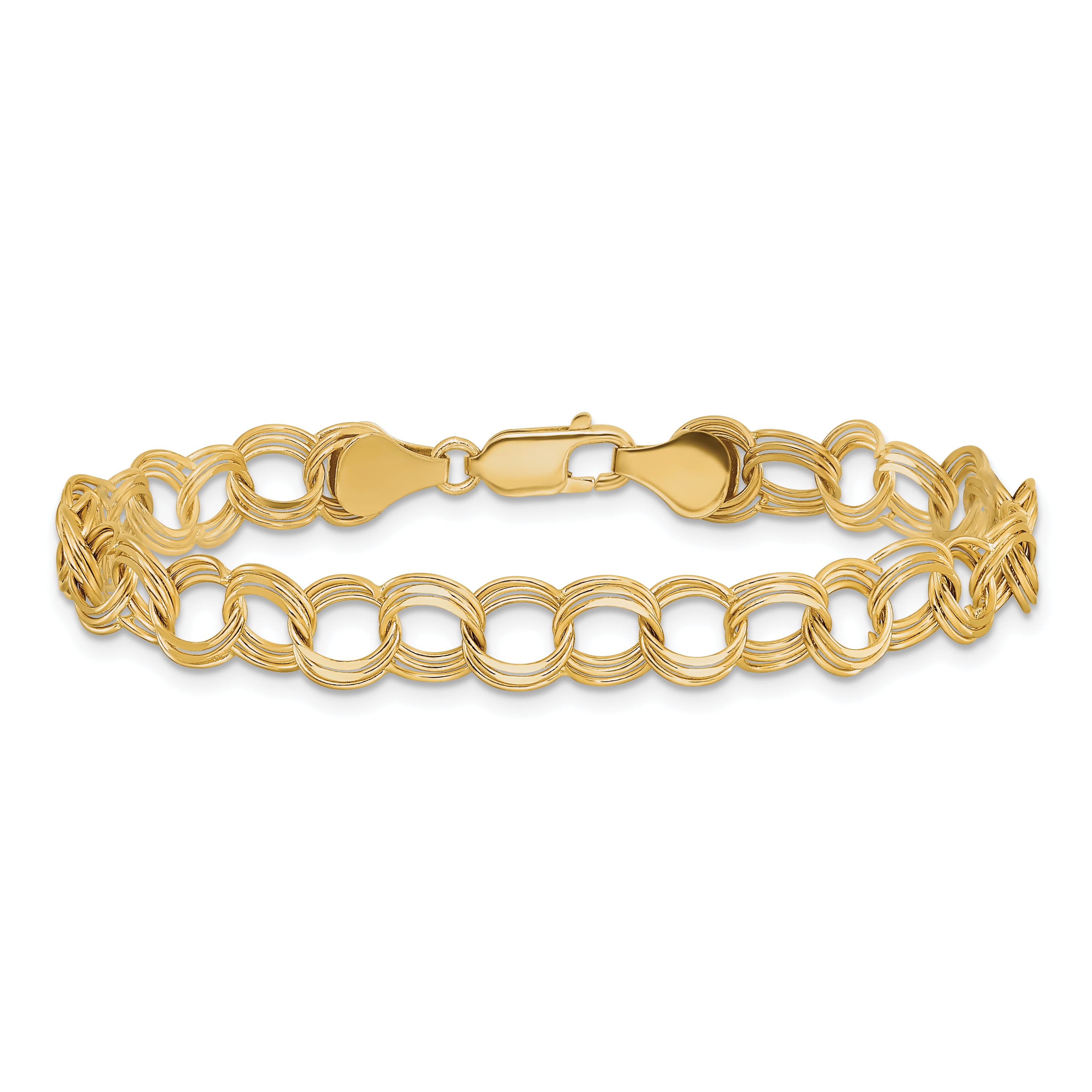 14k 7mm Solid Triple Link 7 inch Charm Bracelet TO748