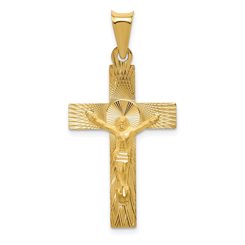 14k Polished Satin and Diamond-cut Crucifix Pendant K5541