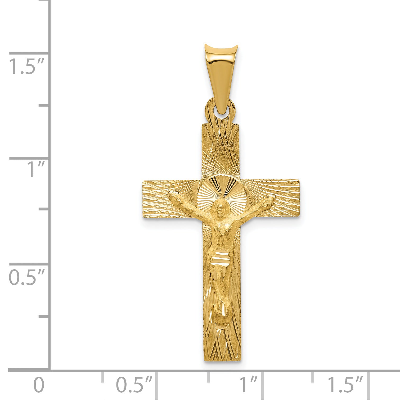 14k Polished Satin and Diamond-cut Crucifix Pendant K5541