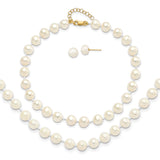14k 6-7mm White Round Freshwater Cultured Pearl 7.25 inch with 1 Extender Bracelet/18 inch with 2 inch Extender Necklace/Button Earrings Set XF454SET