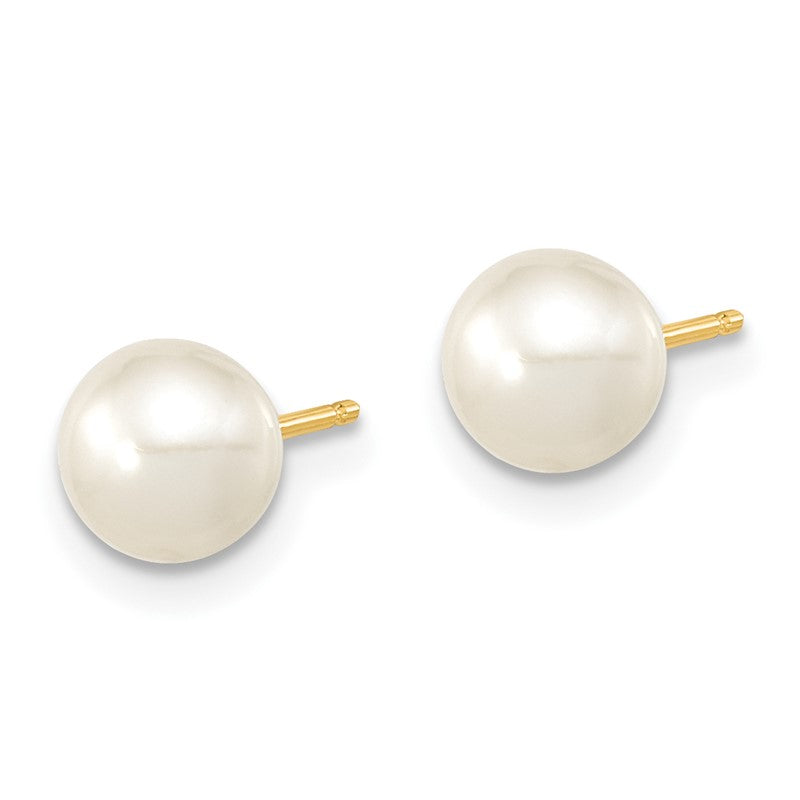 14k 6-7mm White Round Freshwater Cultured Pearl 7.25 inch with 1 Extender Bracelet/18 inch with 2 inch Extender Necklace/Button Earrings Set XF454SET