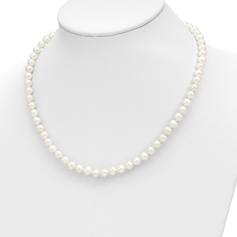 14k 6-7mm White Round Freshwater Cultured Pearl 7.25 inch with 1 Extender Bracelet/18 inch with 2 inch Extender Necklace/Button Earrings Set XF454SET