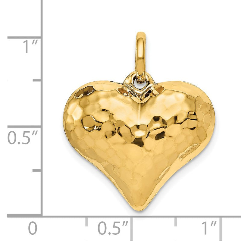 14K Polished and Hammered 3-D Puffed Heart Pendant D1044