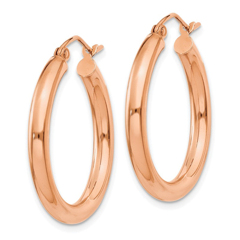 14k Rose Gold 3x25mm Polished Lightweight Tube Hoop Earrings T1005