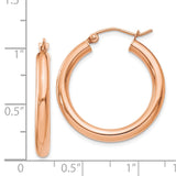 14k Rose Gold 3x25mm Polished Lightweight Tube Hoop Earrings T1005