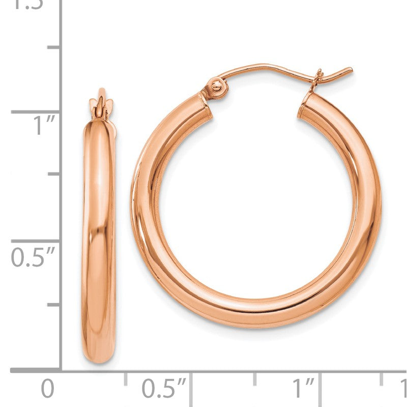 14k Rose Gold 3x25mm Polished Lightweight Tube Hoop Earrings T1005