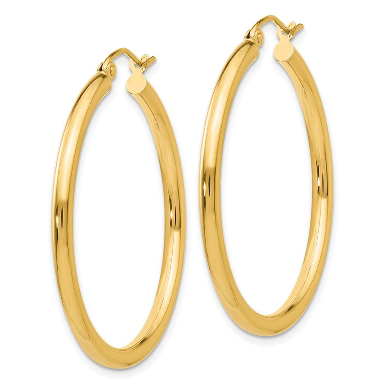 14k 2.5x35mm Polished Lightweight Tube Hoop Earrings T934L
