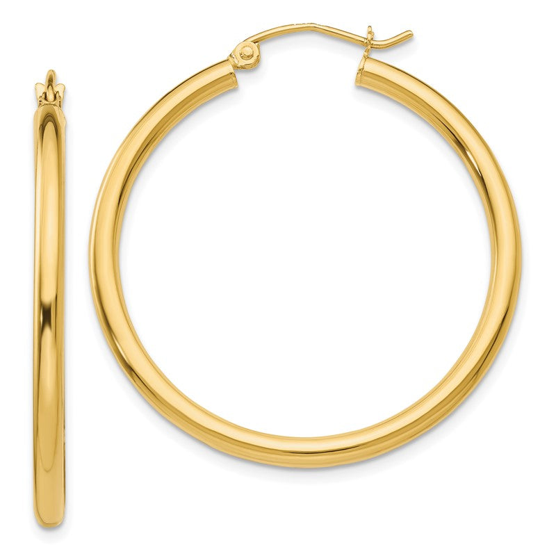 14k 2.5x35mm Polished Lightweight Tube Hoop Earrings T934L