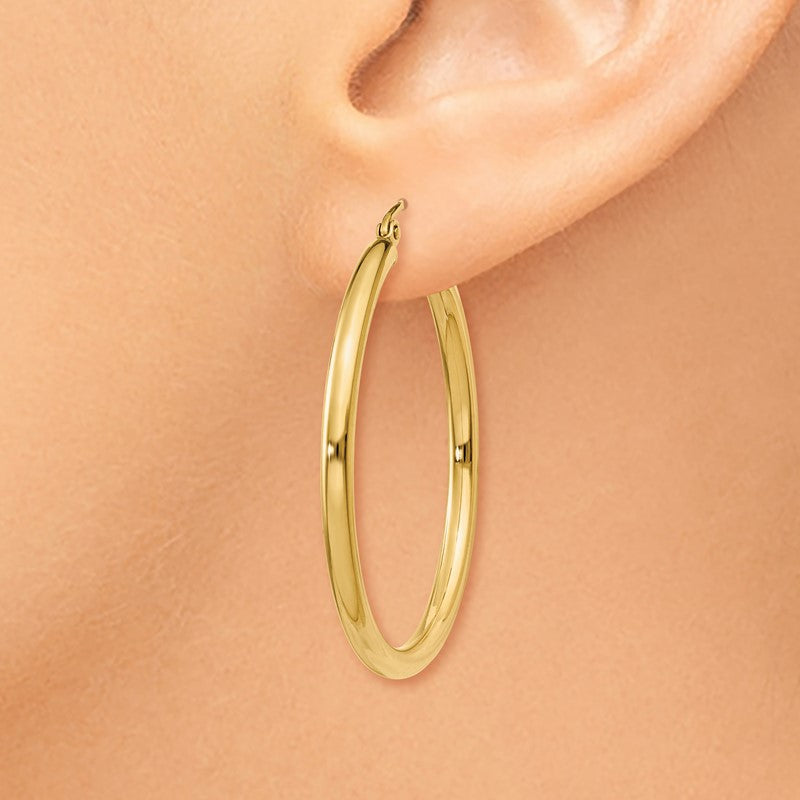 14k 2.5x35mm Polished Lightweight Tube Hoop Earrings T934L