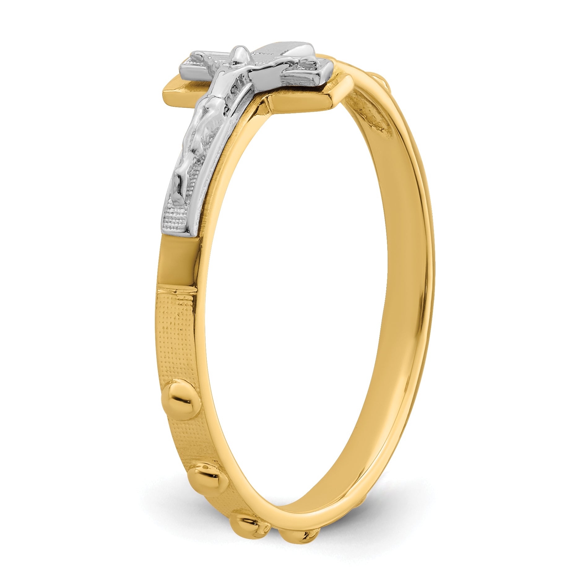 14K Two-tone Crucifix Rosary Ring K3967