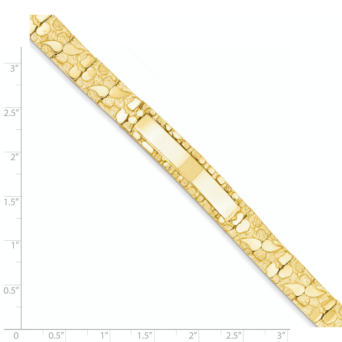 14k Polished Solid 10.0mm Nugget 38x10mm Plate 7 inch ID Bracelet NUGID10