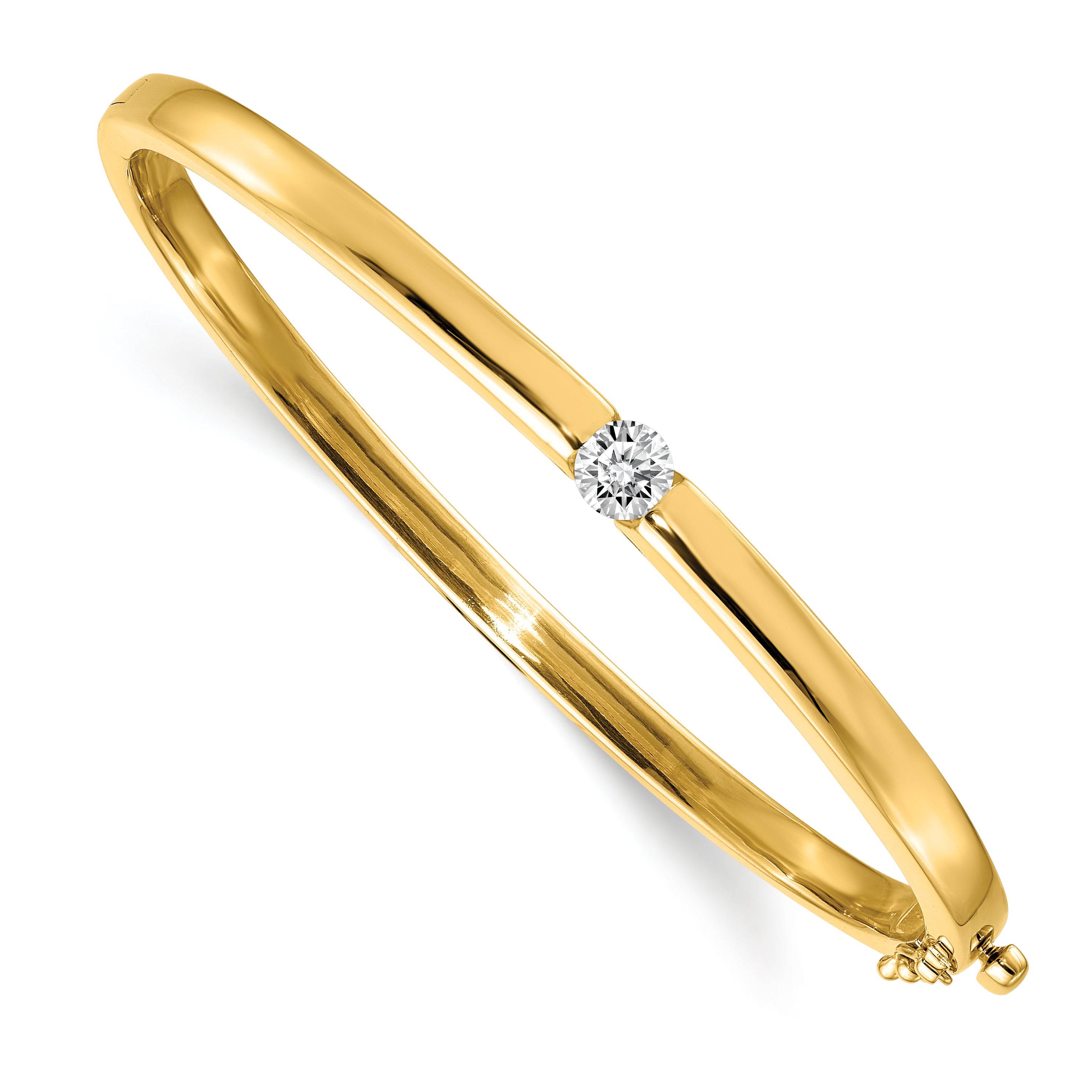 14k Polished Complete 1/2 carat A Diamond Hinged Oval Bangle Bracelet XB203A