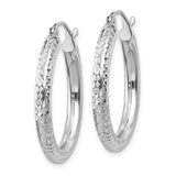 14k White Gold 3x25mm Diamond-cut Round Tube Hoop Earrings TC253