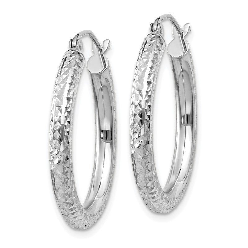 14k White Gold 3x25mm Diamond-cut Round Tube Hoop Earrings TC253