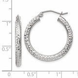 14k White Gold 3x25mm Diamond-cut Round Tube Hoop Earrings TC253