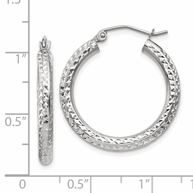 14k White Gold 3x25mm Diamond-cut Round Tube Hoop Earrings TC253