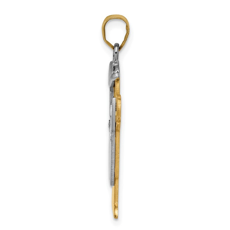 14k Two-tone The Kids Medium Boy in Overalls with Hat on Left AA Diamond Love Pendant XK516AA