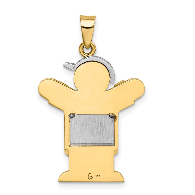 14k Two-tone The Kids Medium Boy in Overalls with Hat on Left AA Diamond Love Pendant XK516AA