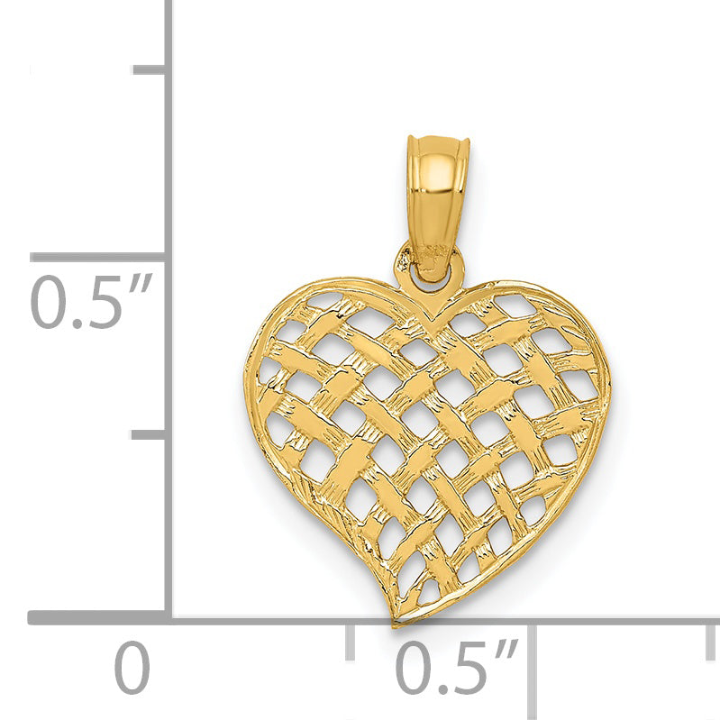 14K Polished Basket Weave Pattern Heart Pendant K2521