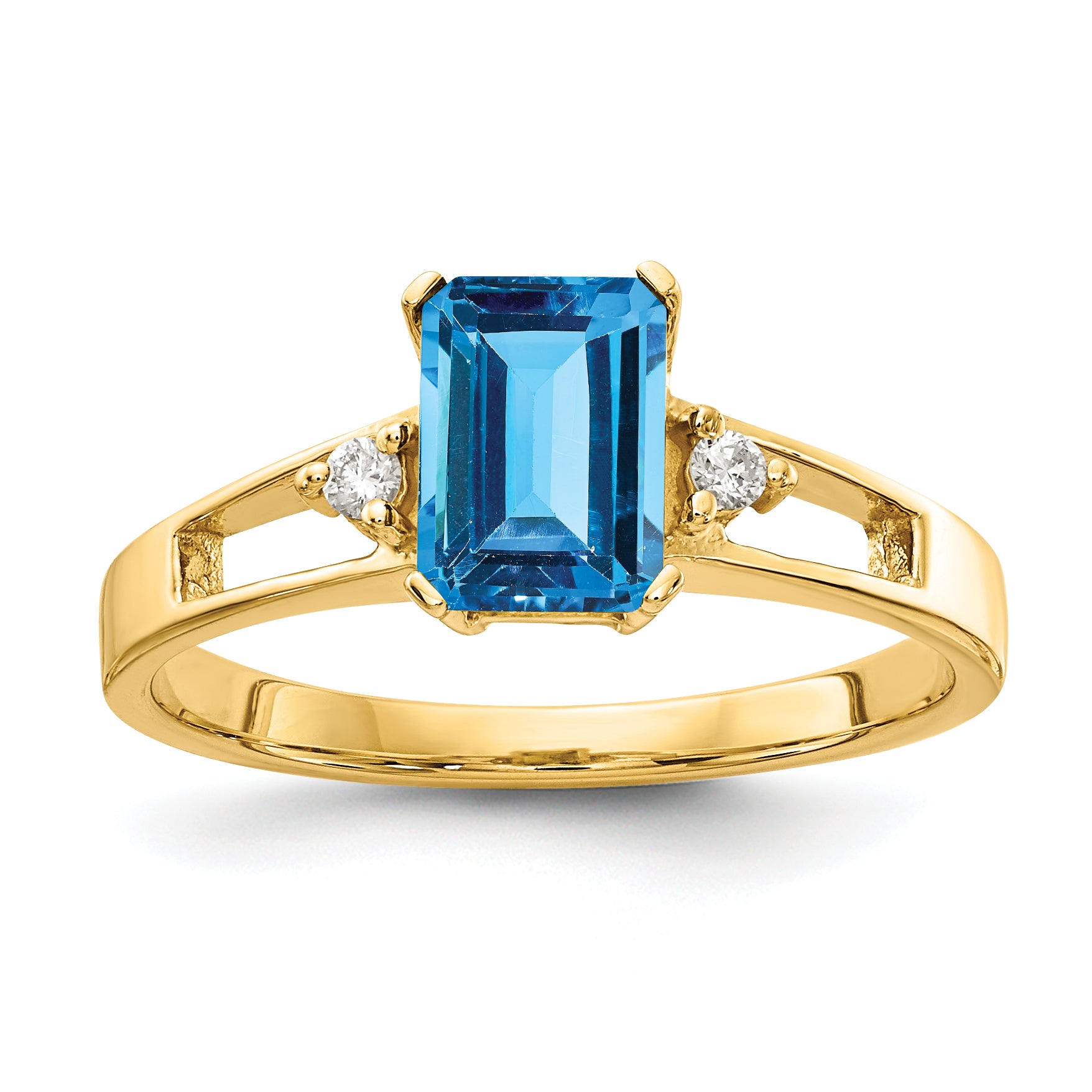 14k 7x5mm Emerald Cut Blue Topaz AA Diamond ring Y4757BT/AA
