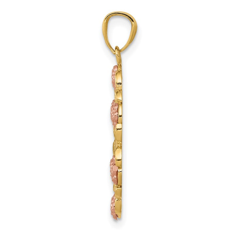 14K Two-Tone with White Rhodium Our Lady of Guadalupe with Flowers Oval Pendant C4520