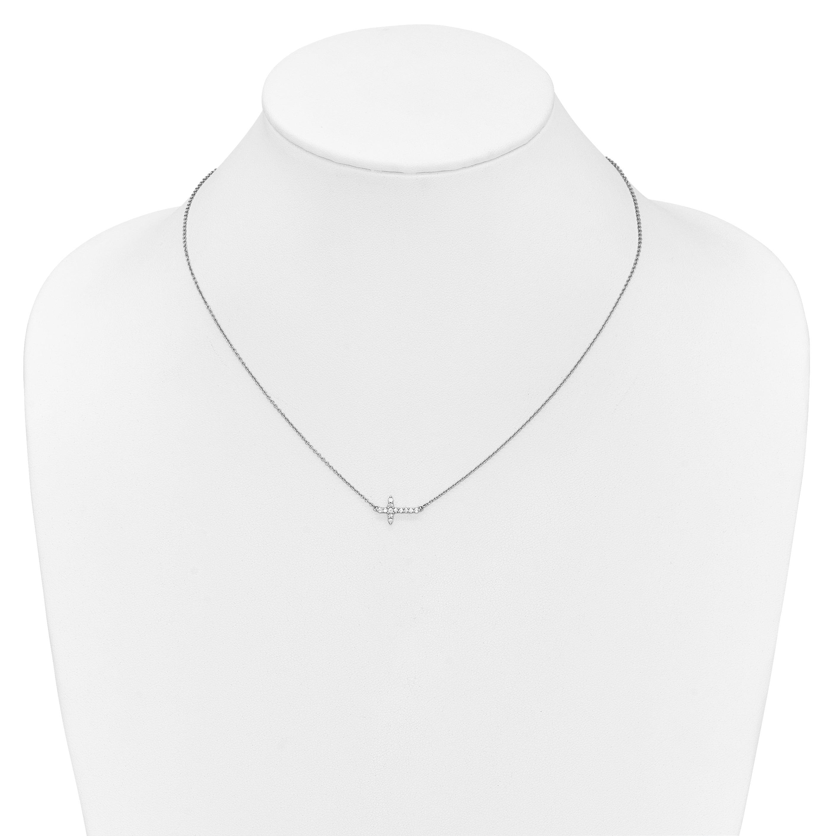 14k White Gold 1/10 carat Diamond Sideways Cross 18 inch Necklace PM4692