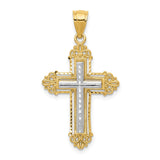 14k Two-tone Fleur De Lis Cross Pendant D3532