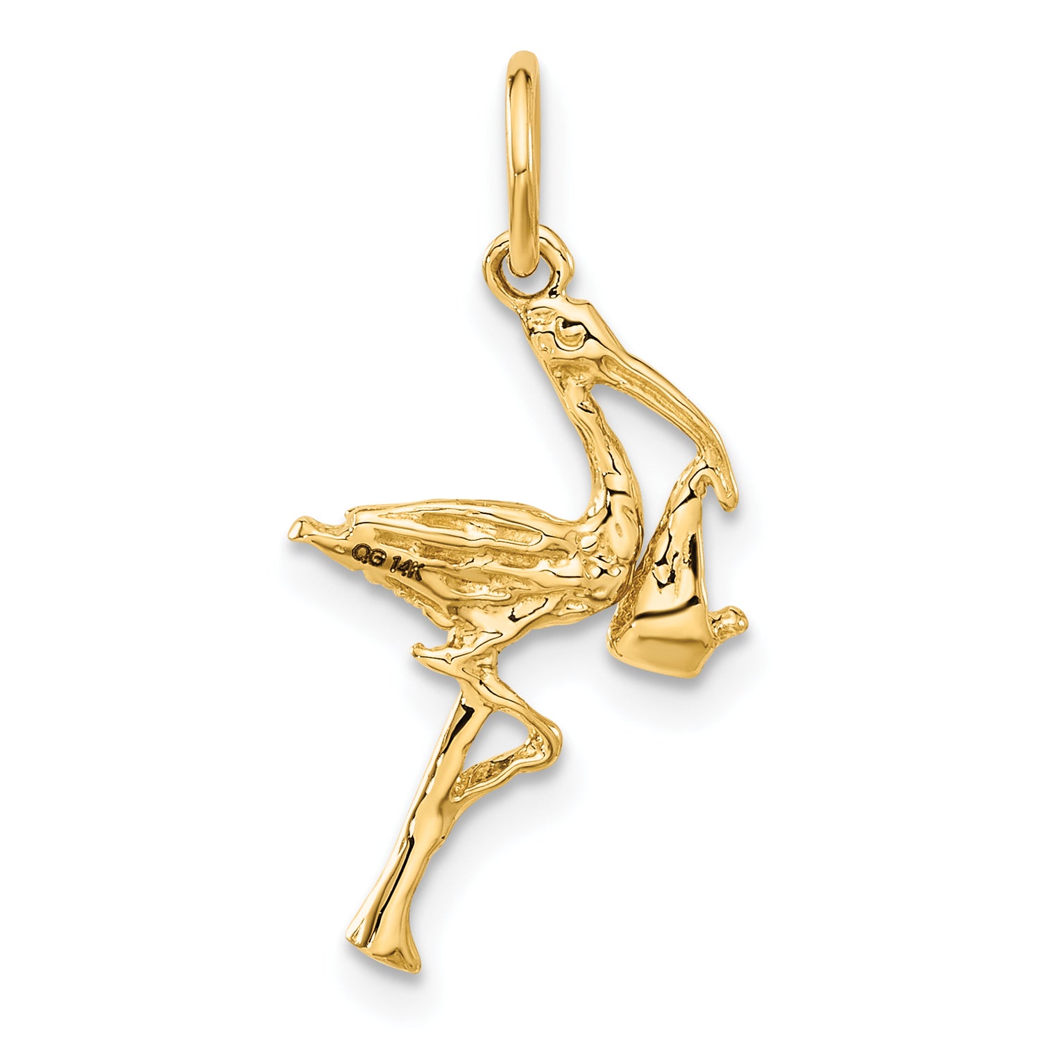 14k Solid 3-D Stork Charm A7101