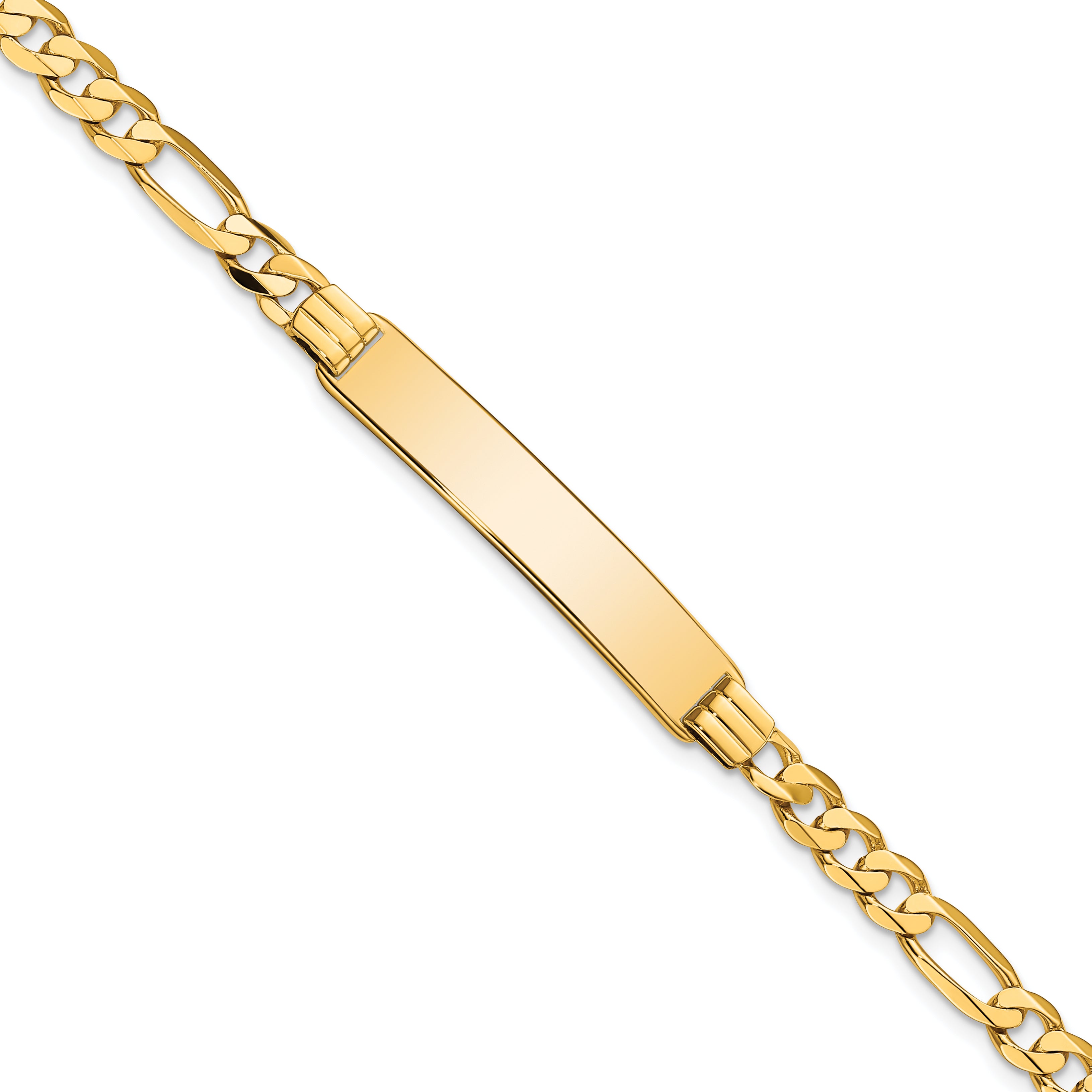 14k Polished Solid Chain/Solid Plate Flat Figaro Link 33.5x7mm Plate 7 inch ID Bracelet LID78