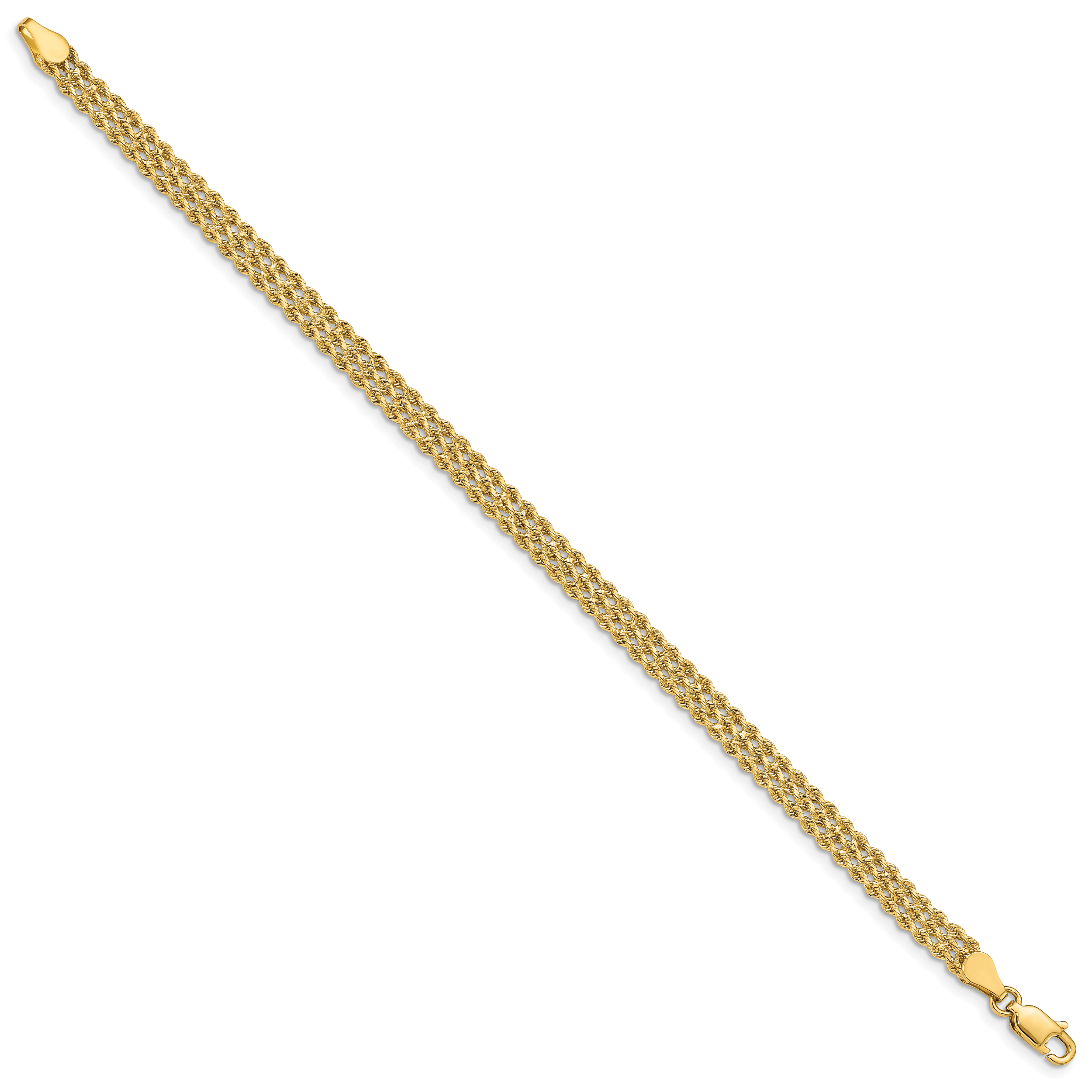 14k 4.5mm Wide Triple Strand Rope 7 inch Bracelet 012S3