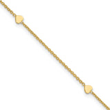 14K Polished Hearts 4-Station 10 inch Plus 1 inch Extender - Total 11 inch Anklet ANK305