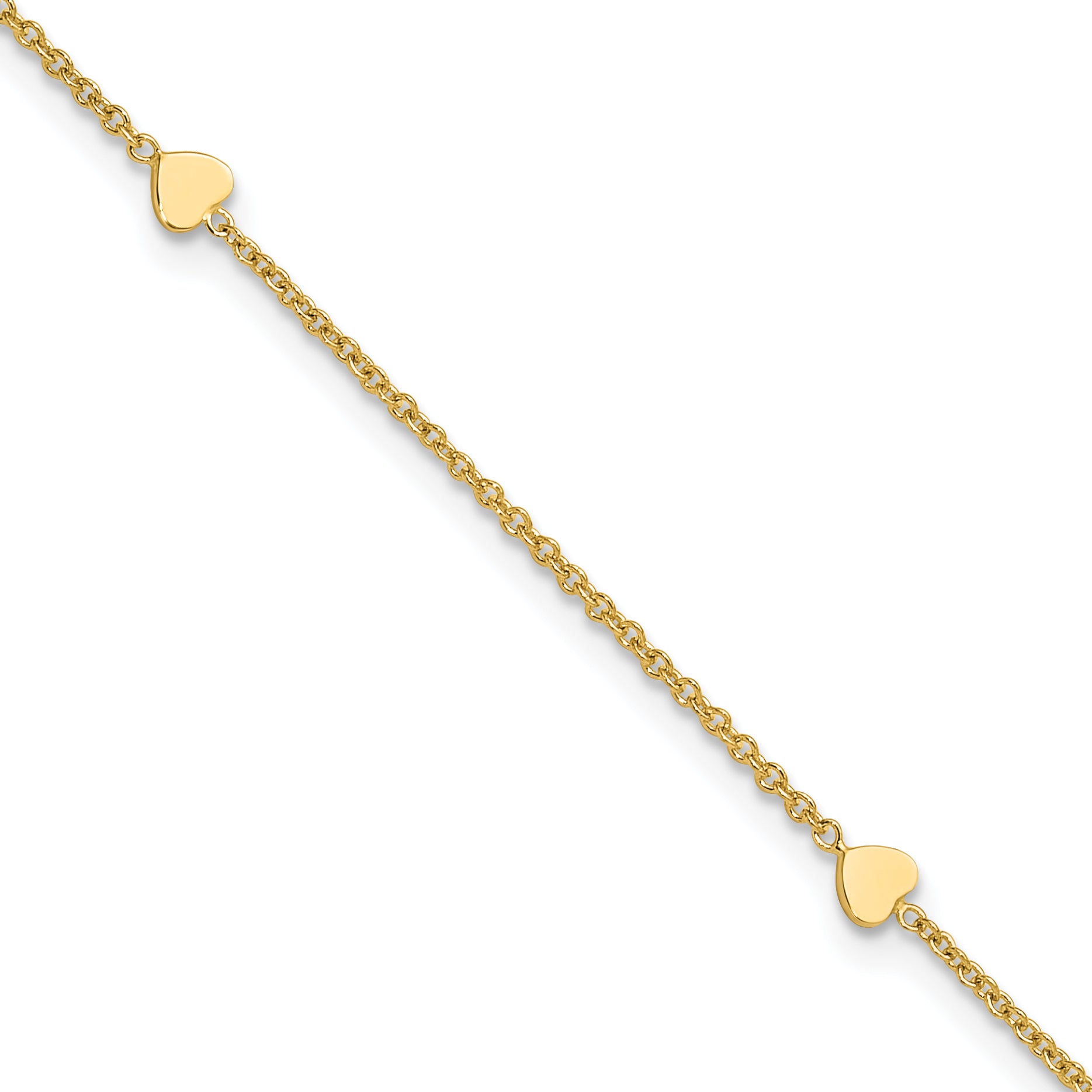 14K Polished Hearts 4-Station 10 inch Plus 1 inch Extender - Total 11 inch Anklet ANK305