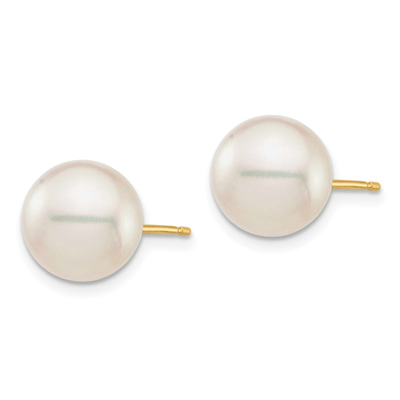 14k 9-10mm White Round Saltwater Akoya Cultured Pearl Stud Post Earrings XF683E