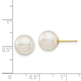 14k 9-10mm White Round Saltwater Akoya Cultured Pearl Stud Post Earrings XF683E