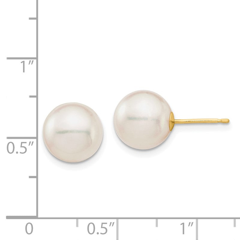 14k 9-10mm White Round Saltwater Akoya Cultured Pearl Stud Post Earrings XF683E