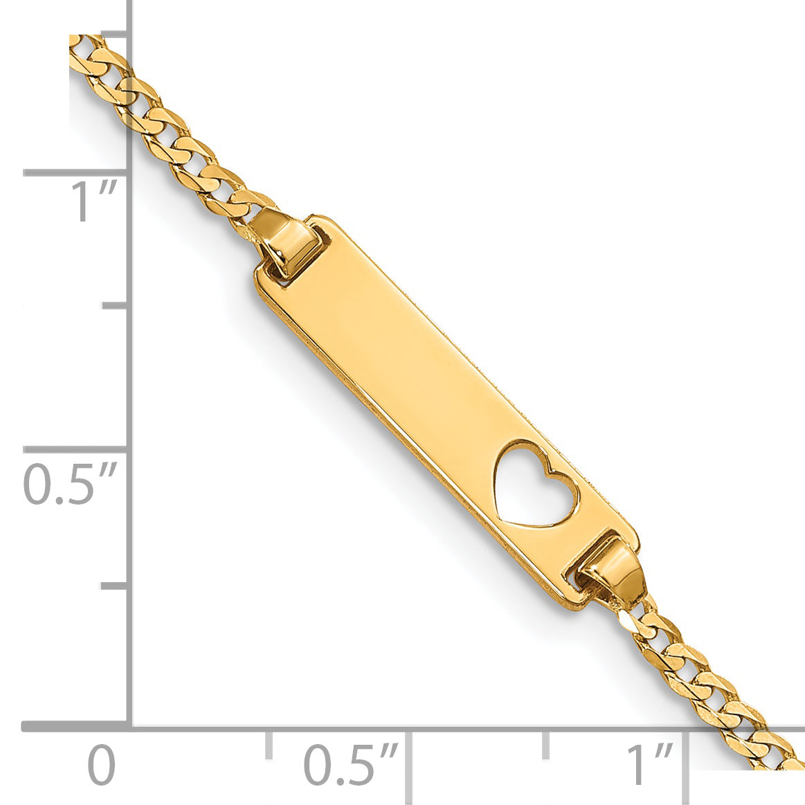 14k Polished Solid Chain/Solid Plate Curb Link Cut-out Heart 21x5mm Plate 5.5 inch Baby/Child ID Bracelet BID27