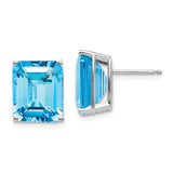 14k White Gold 12x10mm Emerald-Cut Blue Topaz Post Earrings XE70WBT