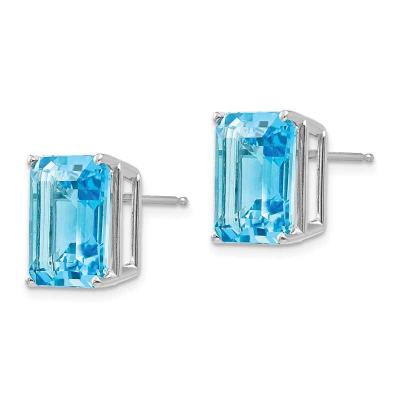14k White Gold 12x10mm Emerald-Cut Blue Topaz Post Earrings XE70WBT