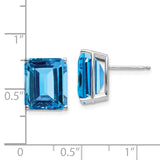 14k White Gold 12x10mm Emerald-Cut Blue Topaz Post Earrings XE70WBT