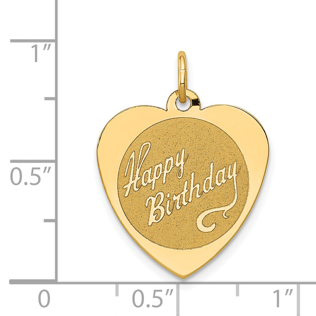 14k HAPPY BIRTHDAY 18mm Engravable Heart Disc Charm A2000/L