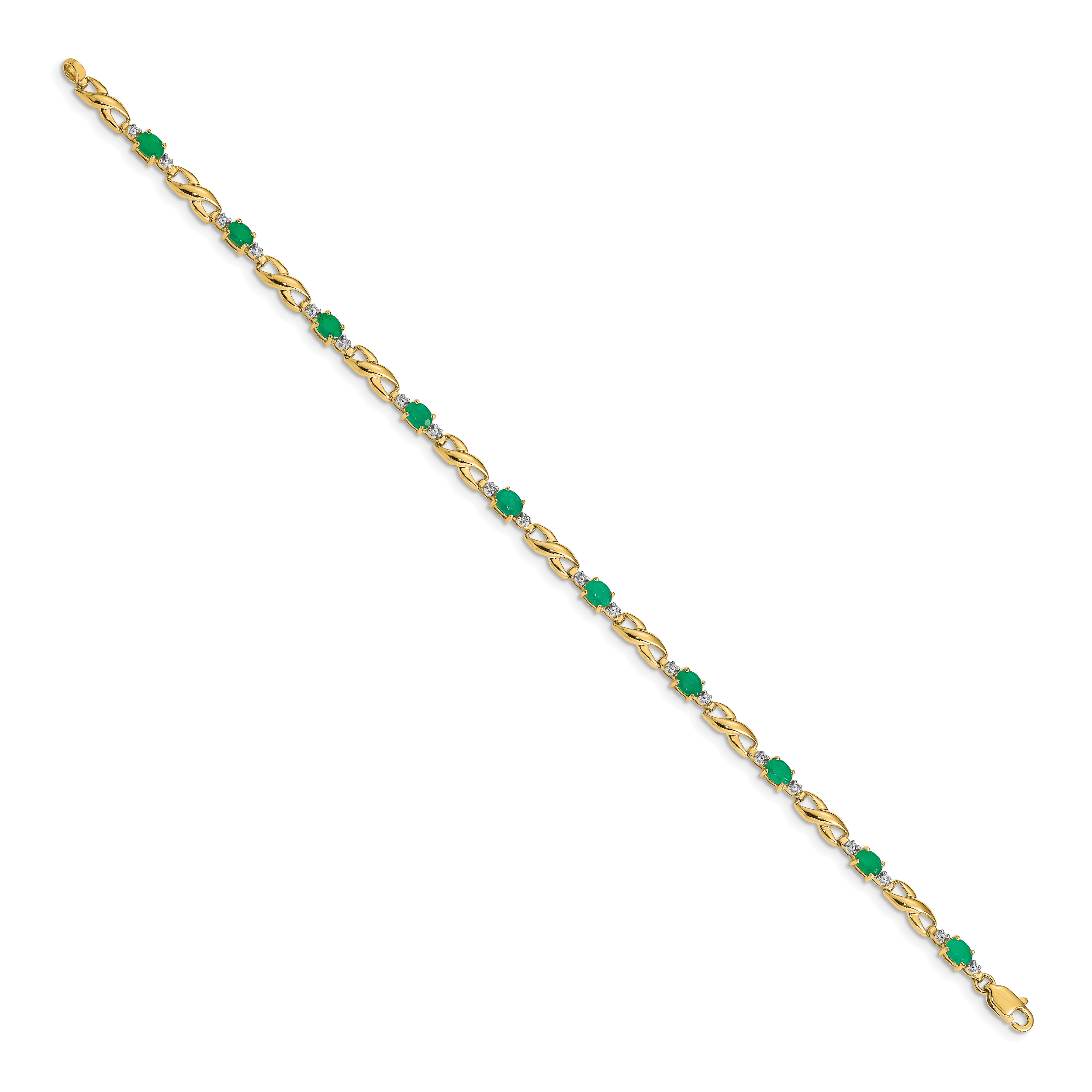 14k White Gold Complete Diamond and Oval Emerald Infinity Link 7.25 inch Bracelet BM4477
