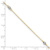 14k Two-tone Mirror Beads 3-Station 9 inch Plus 1 inch Extender - Total 10 inch Anklet ANK185
