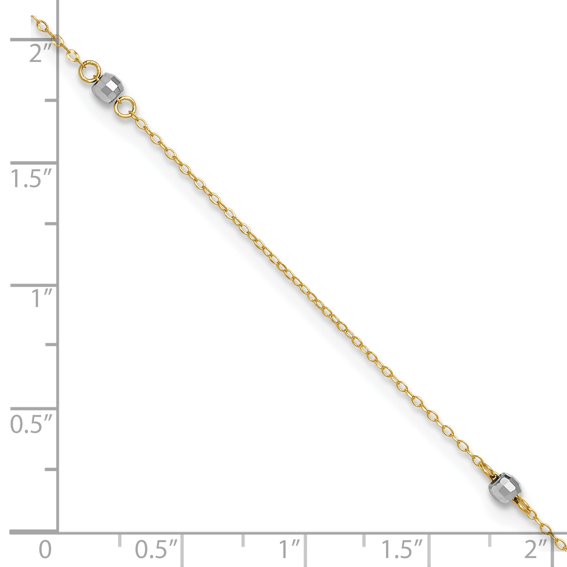 14k Two-tone Mirror Beads 3-Station 9 inch Plus 1 inch Extender - Total 10 inch Anklet ANK185