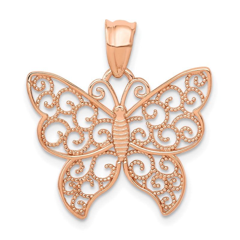 14k Rose Gold Polished Filigree Butterfly Pendant K5327