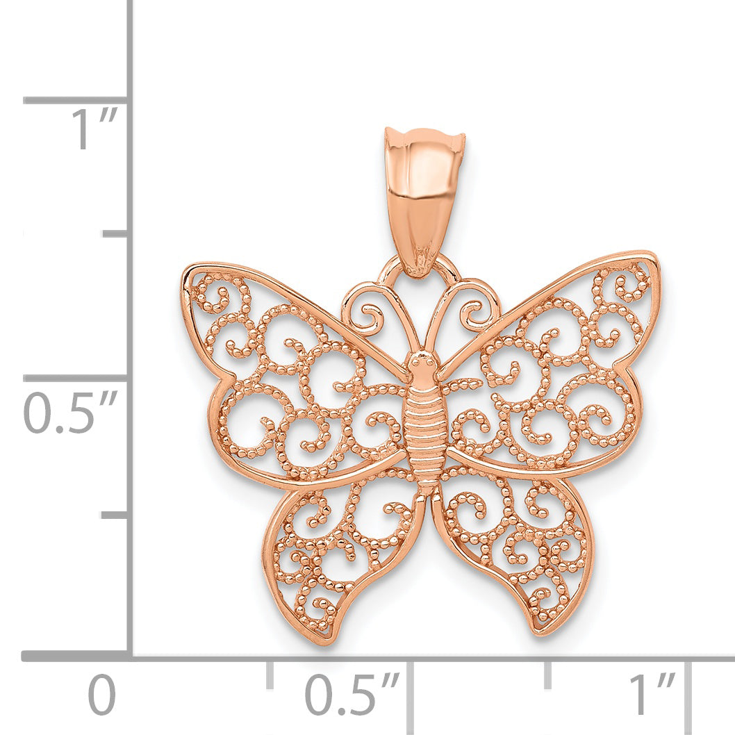 14k Rose Gold Polished Filigree Butterfly Pendant K5327