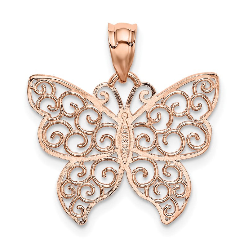 14k Rose Gold Polished Filigree Butterfly Pendant K5327
