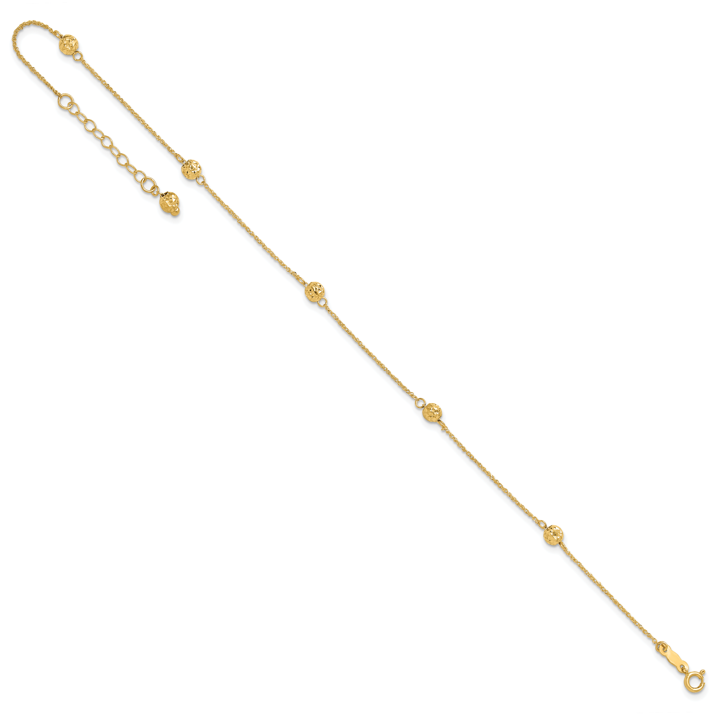 14k Diamond-cut Beads 5-Station 9 inch Plus 1 inch Bead Dangle Extender - Total 10 inch Anklet ANK227